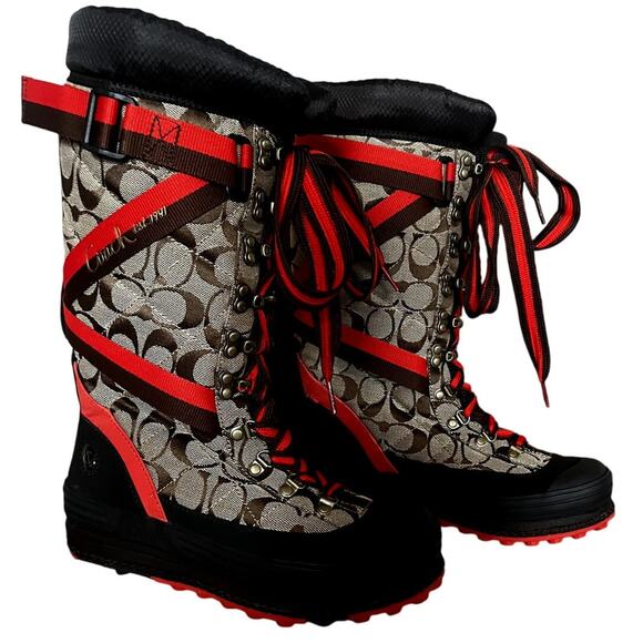 COACH Marian Classic Lace Up Sporty Print Chic Water Resistant Snow Boots 7 - Picture 3 of 15